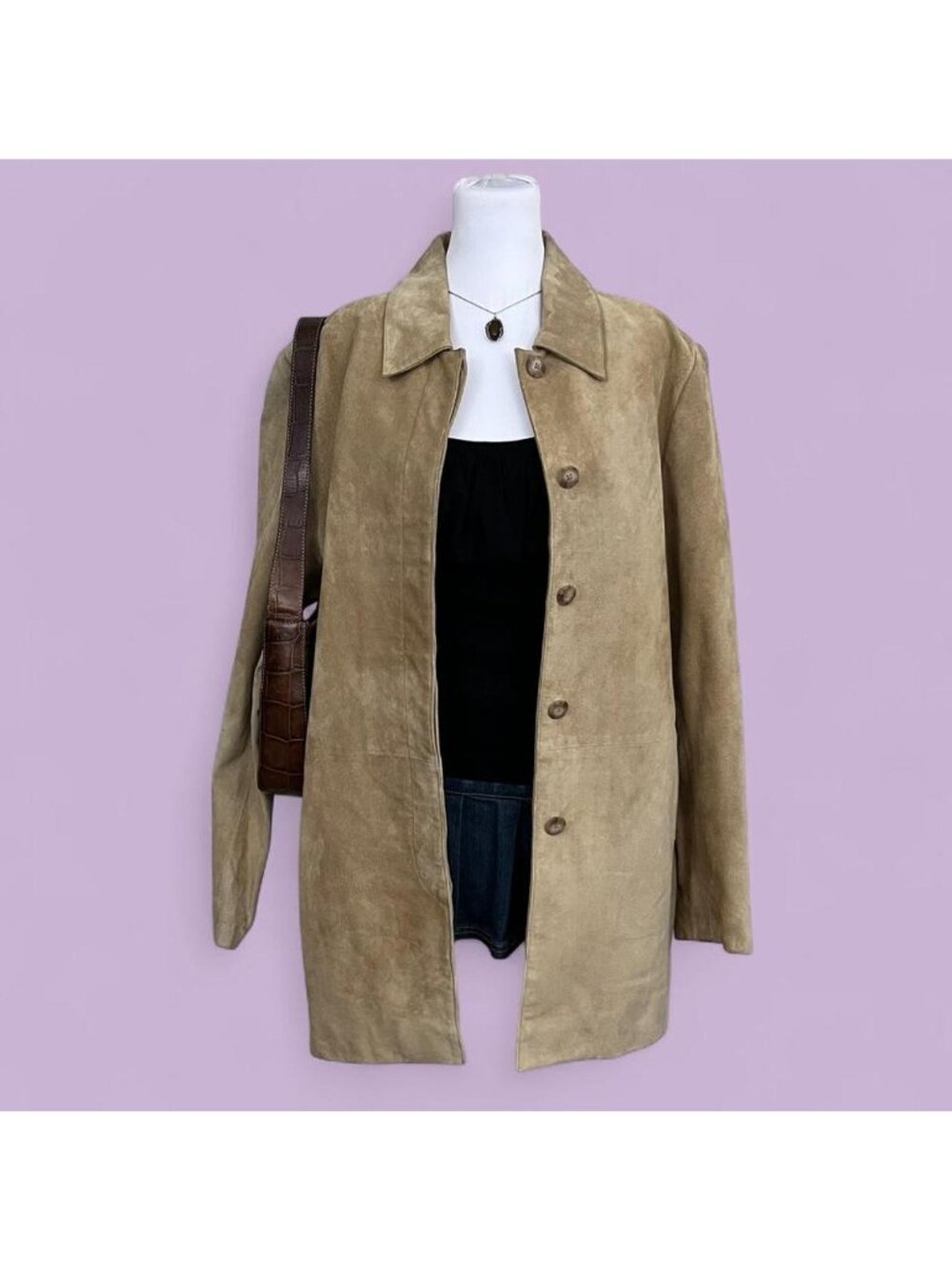 90s Lord & Taylor beige suede leather downtown it girl elevated basic jacket